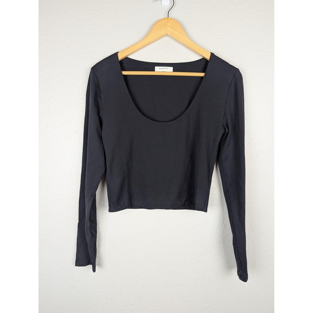 Babaton Womens Black Scoop Neck Long Sleeve Crop Top Size L 83131